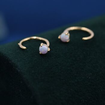 Tiny Opal Huggie Hoop Threader Earrings, 2 of 12