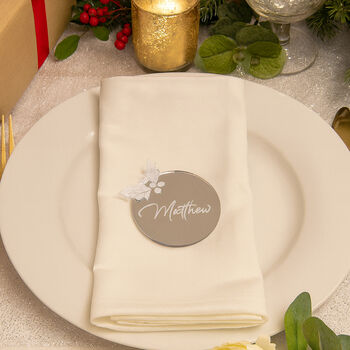 Silver Mirror Christmas Pudding Place Name Decorations Setting, 3 of 4