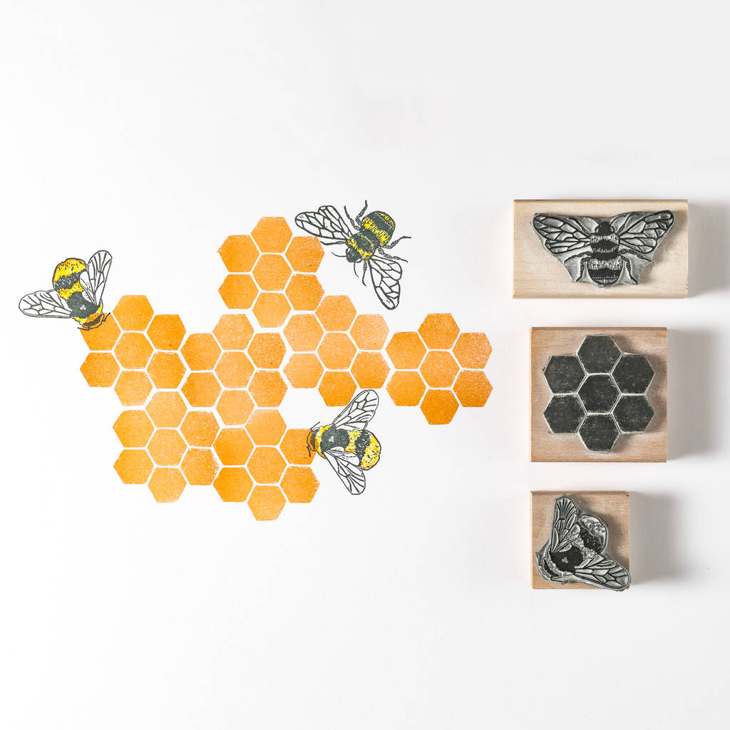 Honey Bee, Bumble Bee And Honeycomb Rubber Stamps, 1 of 4