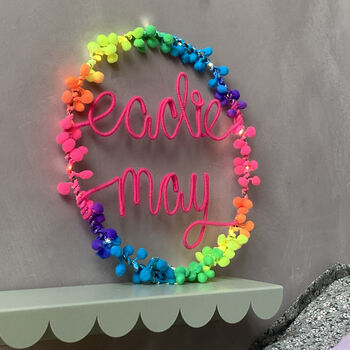 Personalised Pom Pom Fairy Light Hoop On Two Lines, 2 of 10
