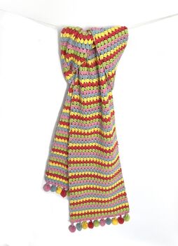 Cashmere Crochet Pom Pom Long Scarf, 6 of 6