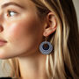 Navy And White Stripey Circular Earrings, thumbnail 2 of 6