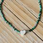 Seed Bead Bracelet In Green With Heart Charm, thumbnail 2 of 3