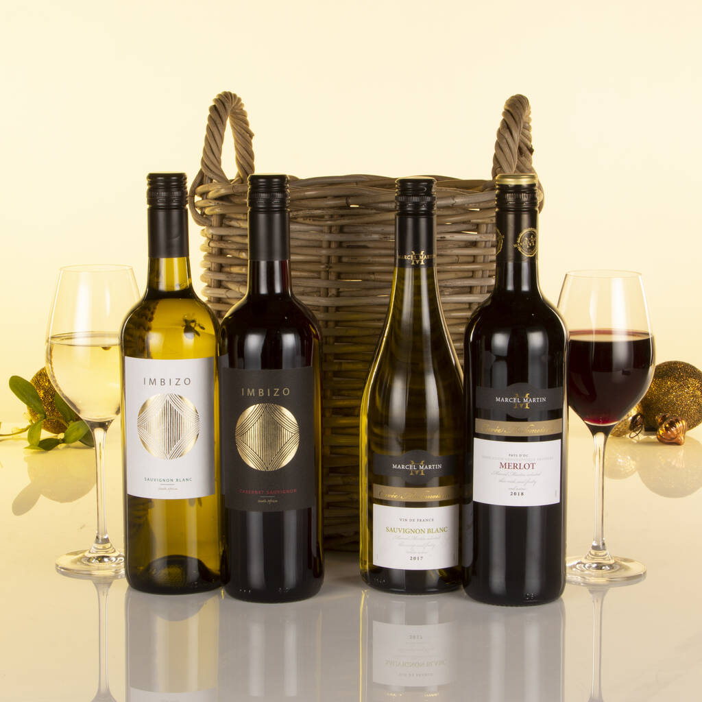 Four Wines In Wicker Hamper By Virginia Hayward | notonthehighstreet.com