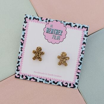 Gold Gingerbread Christmas Stud Resin Earrings, 2 of 4