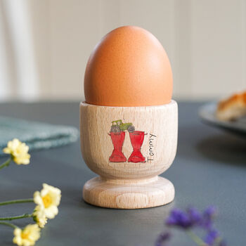 Personalised Single Welly Boot Wooden Egg Cup, 2 of 3