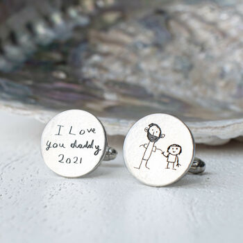 Personalised Childs Drawing Silver Round Cufflinks, 2 of 5