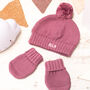 First Birthday Personalised Bobble Hat And Mittens Set, thumbnail 5 of 12