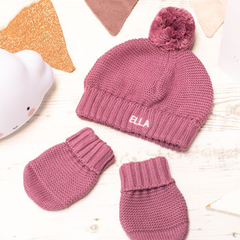 First Birthday Personalised Bobble Hat And Mittens Set, 5 of 12