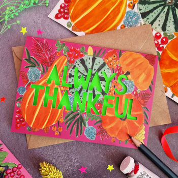 Always Thankful Pumpkin Papercut Thanksgiving Card, 3 of 8
