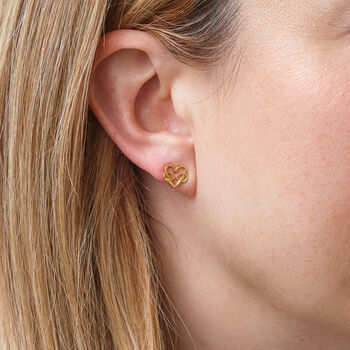 Gold Plated Infinity Heart Stud Earrings, 2 of 3