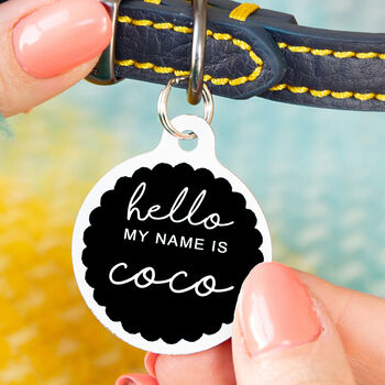 Personalised Circle Hello Scallop Pet ID Tag, 8 of 12