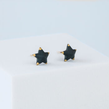 Sterling Silver Gold Tipped Black Star Stud Earrings, 3 of 4