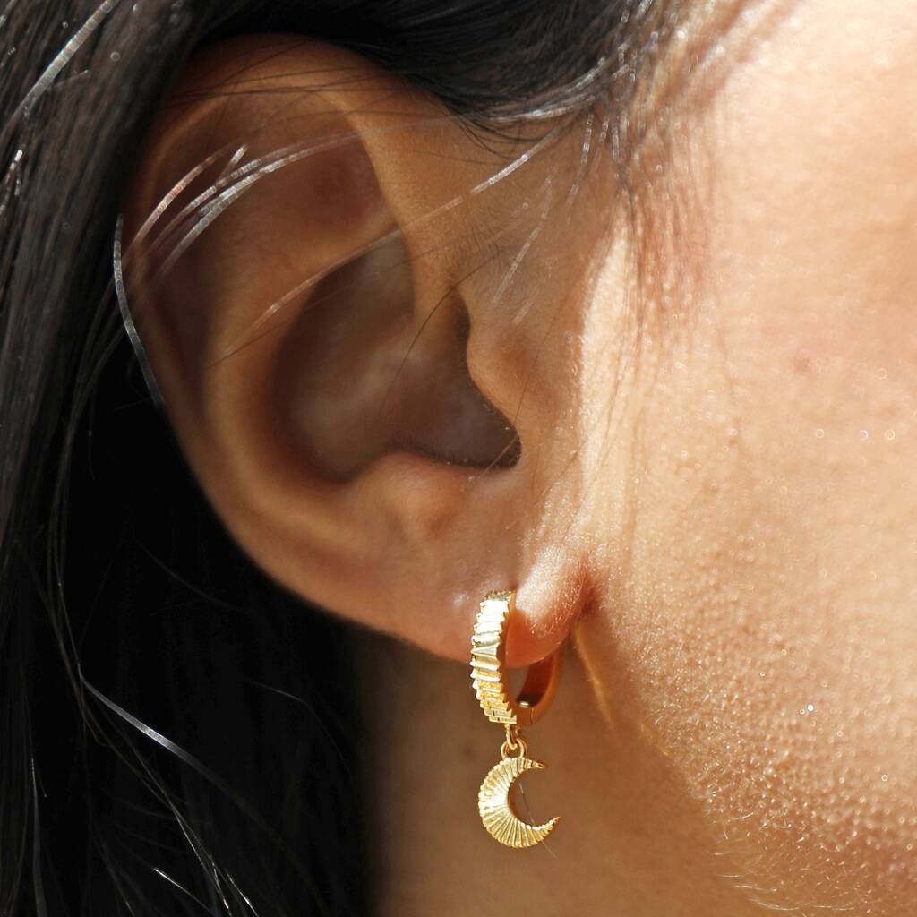Moon And Sun Huggie Hoop Earrings In Gold Plating, 1 of 7