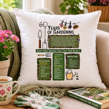 60th Birthday Gift For Gardeners Personalised Cushion, 2 of 9
