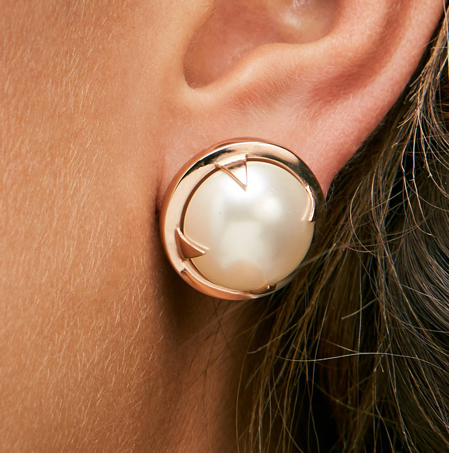 Rose Gold Oyster Pearl Earrings By Apache Rose London