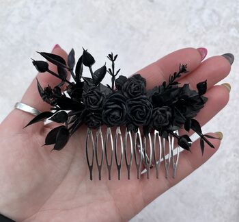 Gothic Black Flowers Hair Comb, 2 of 6