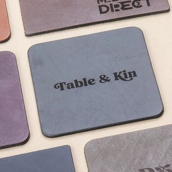 Engraved Bonded Leather Personalised Set Of Coasters, 3 of 4
