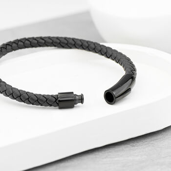 Personalised Men's Woven Black Leather Bracelet, 6 of 8