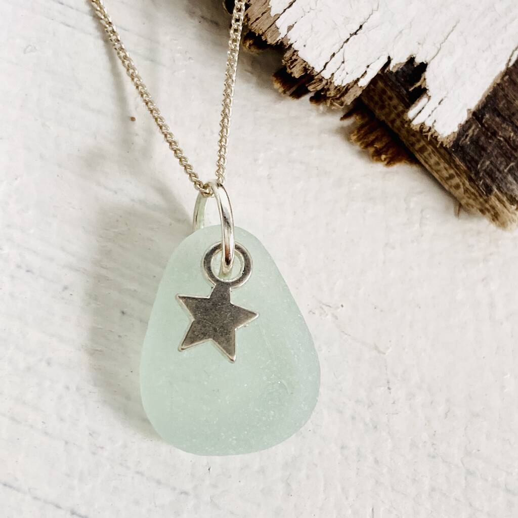 Sea Glass And Star Sterling Silver Necklace, 1 of 3