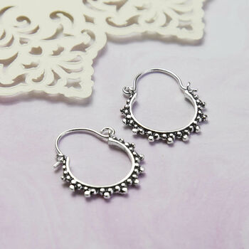Sterling Silver Little Circle Detail Hoops, 2 of 4