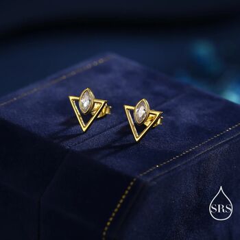 Sterling Silver Triangle And Marquise Cz Arrow Stud Earrings, 7 of 12