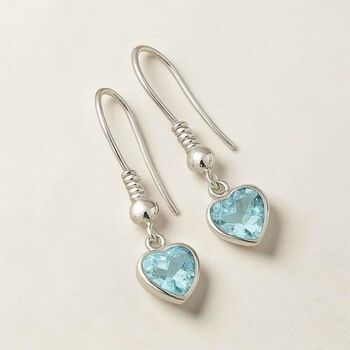 March Heart Birthstone Sterling Silver Earrings, 3 of 7