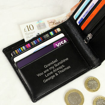 Personalised Message Black Leather Wallet, 4 of 5