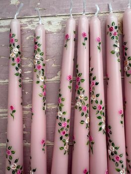 Hand Painted Pink Rose Garland Candles, 4 of 5