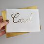Handmade Gold Leaf Personalised Name Birthday Card, thumbnail 1 of 8