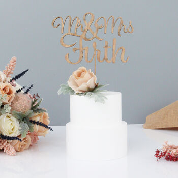 Personalised Wooden Name Wedding Cake Topper, 2 of 9
