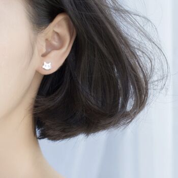 Sterling Silver Cat And Fish Bone Dangle Stud Earrings, 2 of 5