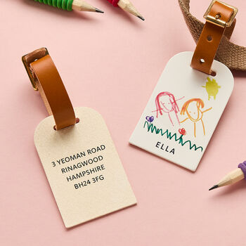 Personalised Child's Drawing Leather Luggage Tag, 2 of 2