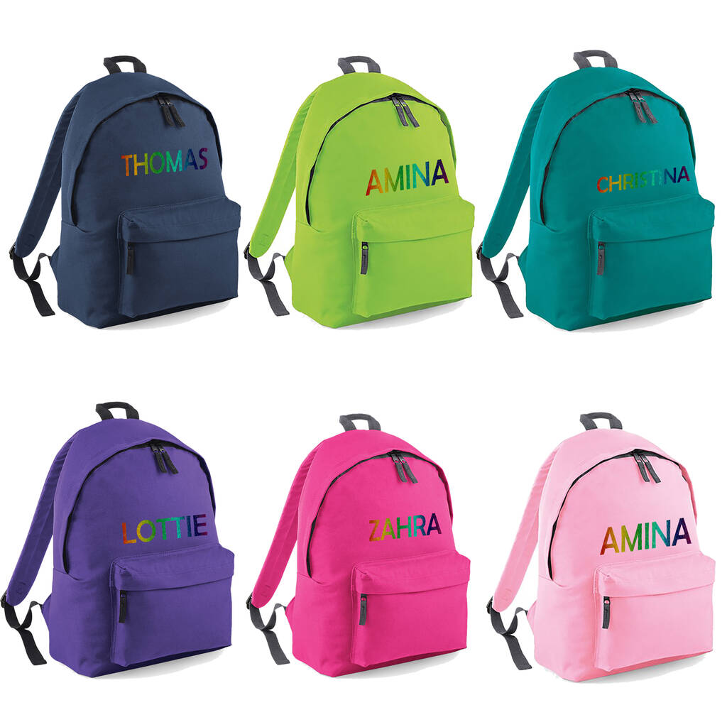 Personalised Rainbow Backpack ANY NAME Back to School Bag 