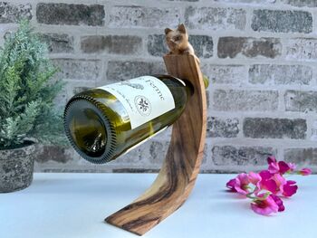 Wooden Cat Wine Bottle Holder Tabletop Wine Rack Gift, 2 of 9