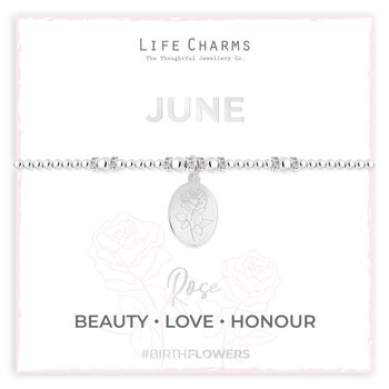 June Birth Flower Silver Plated Beaded Charm Bracelet, 3 of 3