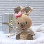 Hand Knitted Personalised Kangaroo Teddy With Bow, thumbnail 1 of 8
