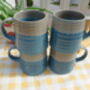 Set Of Four Reactive Glaze Brûlée Mugs In Light Blue And Grey Mist, thumbnail 5 of 10