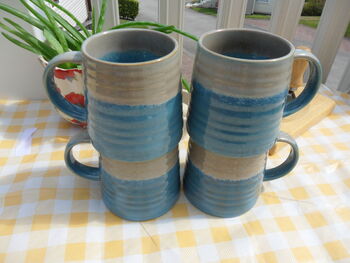 Set Of Four Reactive Glaze Brûlée Mugs In Light Blue And Grey Mist, 5 of 10