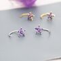 Amethyst Purple Flower Cz Huggie Hoop Earrings, thumbnail 1 of 12