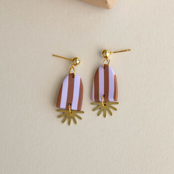 Sunny Stripe Drop Lightweight Clay And Brass Earrings, 3 of 5