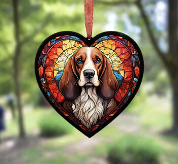 Basset Hound Stained Glass Effect Heart Suncatcher, 4 of 6