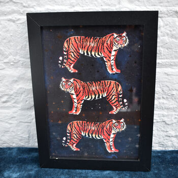 Navy Tiger Foiled Art Print, 3 of 6