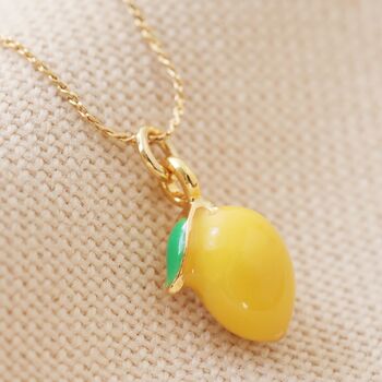 Enamel Lemon Pendant Necklace In Gold Plating, 3 of 8