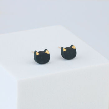 Sterling Silver Black Cat Clay Stud Earrings, 2 of 4