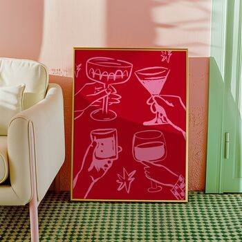 Cheers Cocktails Pink And Red Print, 2 of 4