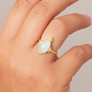 Aqua Chalcedony 18 K Gold And Silver Pear Shaped Ring, 2 of 12