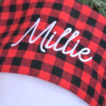 Personalised Tartan White Stocking With Reindeer, 2 of 8