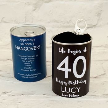 Personalised 40th Birthday Tin Filled With Hangover Kit, 2 of 2