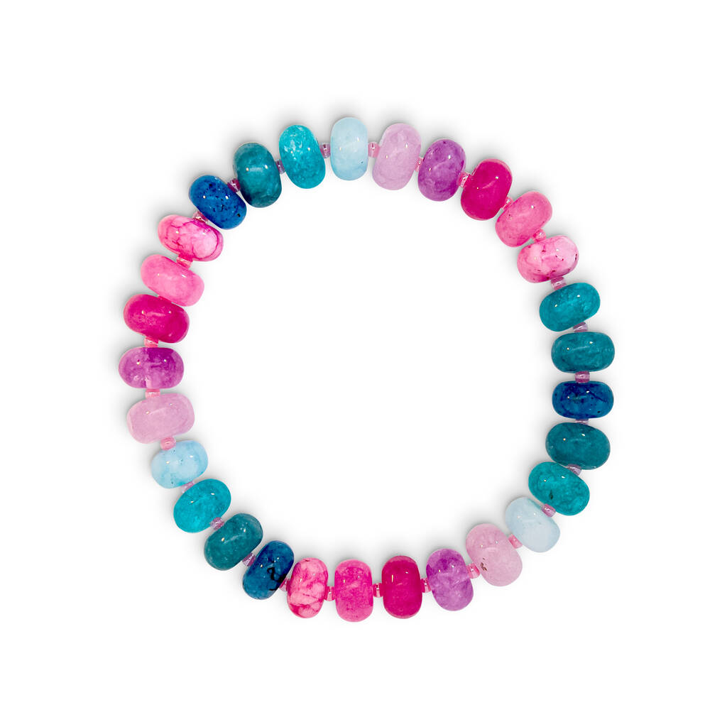 Purple, Pink And Blue Jade Stone Natural Beaded Bracelet